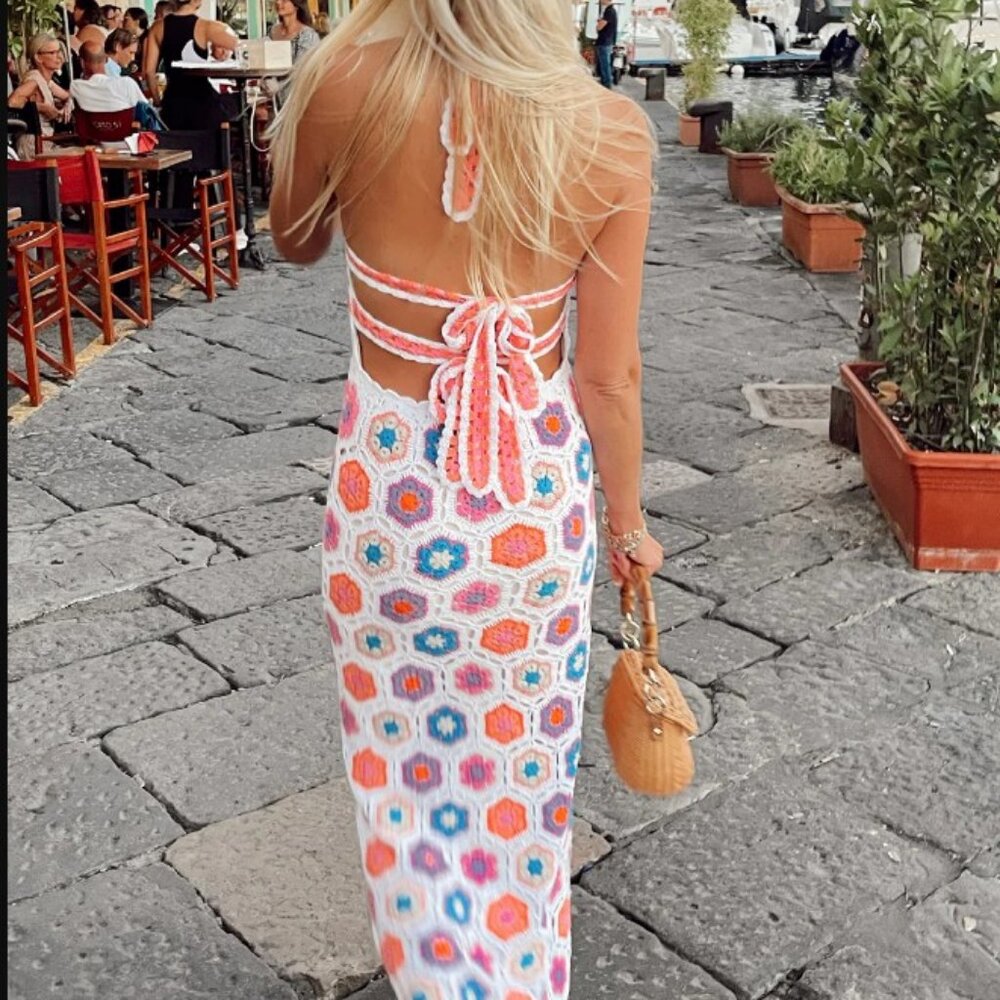 Show Me Your Mumu Happy Halter Midi Dress Bright Multi Crochet